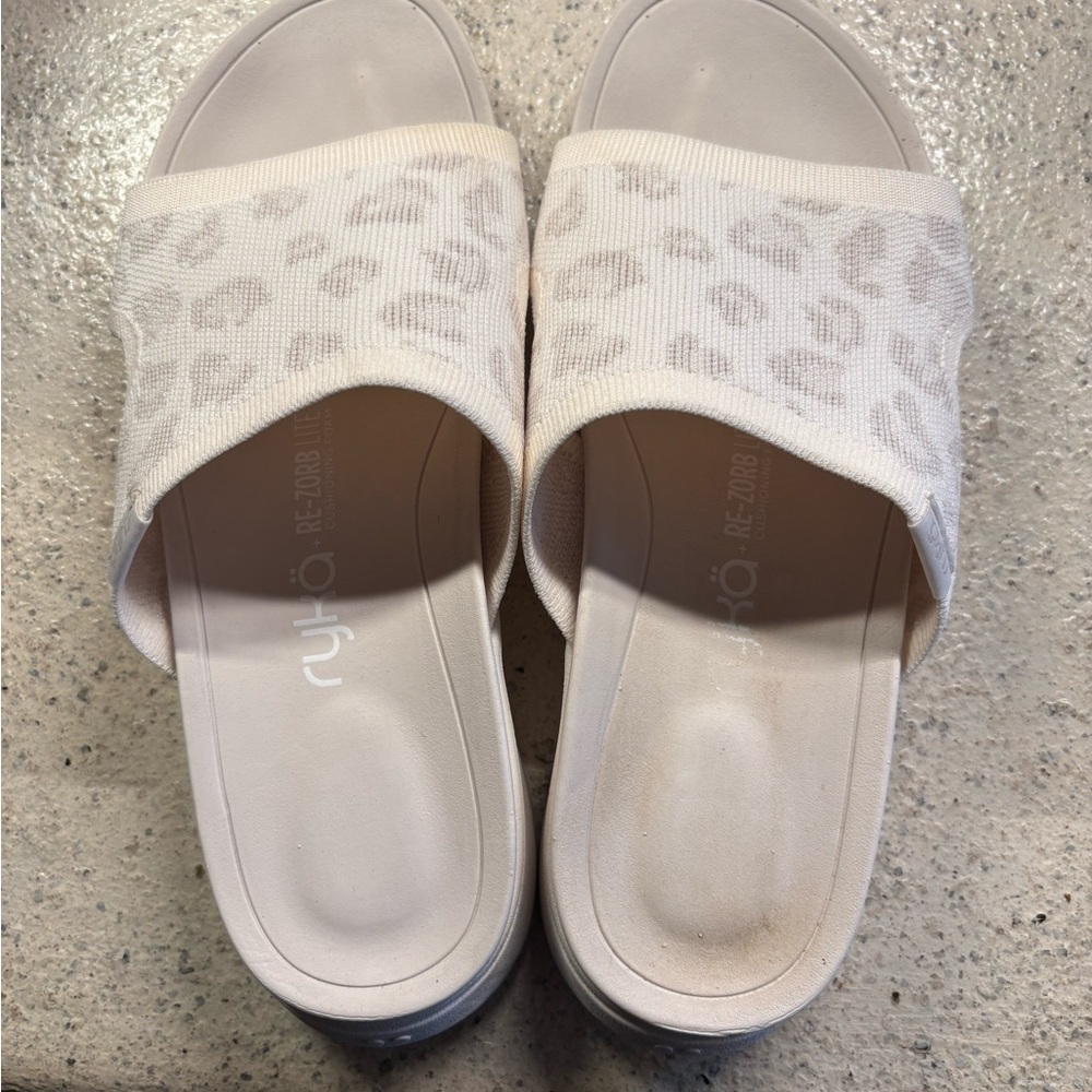 Ryka Women's White Leopard Slide Sandals